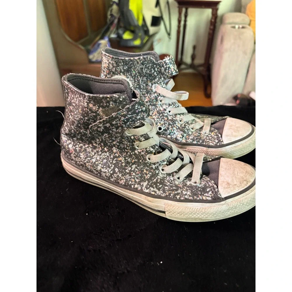 Converse Chuck Taylor All Star Youth 3 Silver Glitter Confetti High Top A11116C
